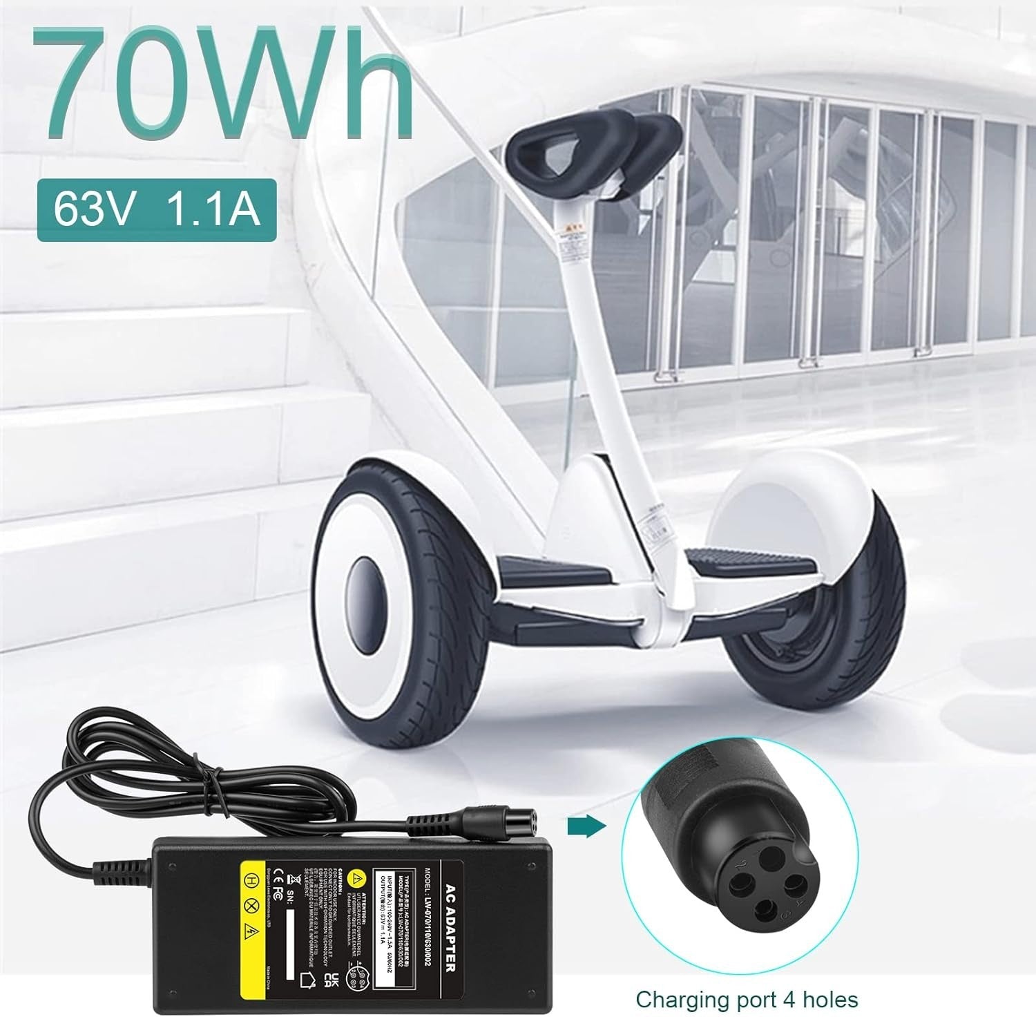 4 Prong Scooter Charger for Segway Ninebot S/S-MAX/Mini lite/Mini PRO, 63V 1.1A