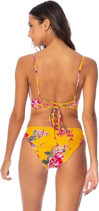 NWT Maaji Ocean Blue Parade Long Line Triangle Swimwear Top Large Yellow