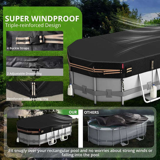 QH.HOME Oval Pool Cover for 9x18 Ft Bestway/Intex/Coleman Frame Oval Pool, [E