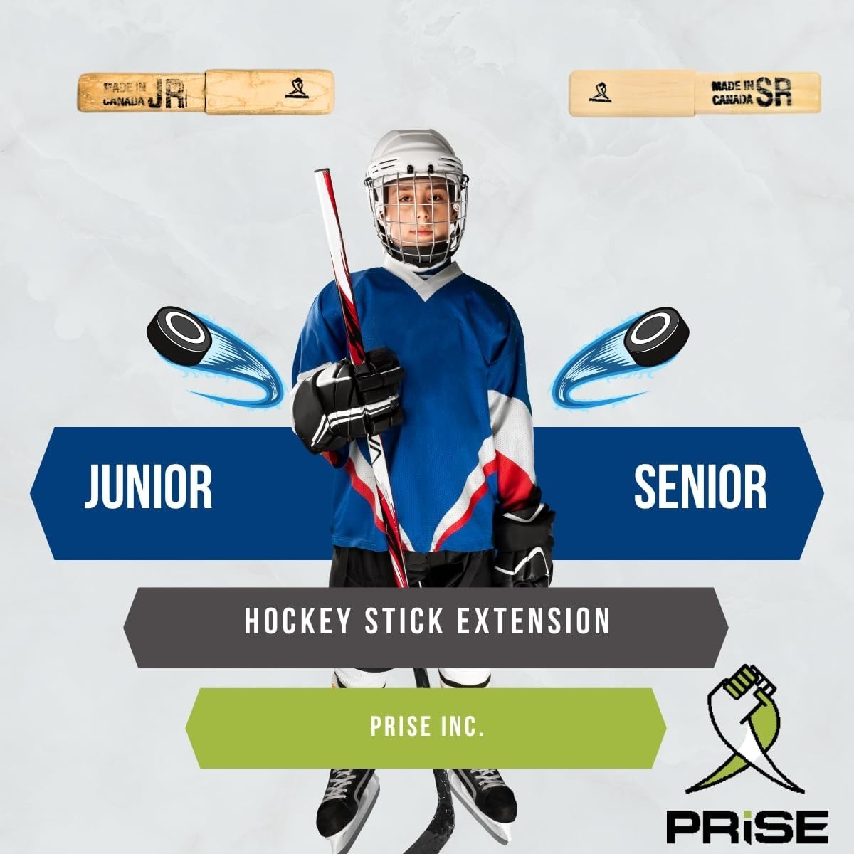 Prise | Solid Hockey Wood Stick Extention That fits All Composite Hockey Sticks.