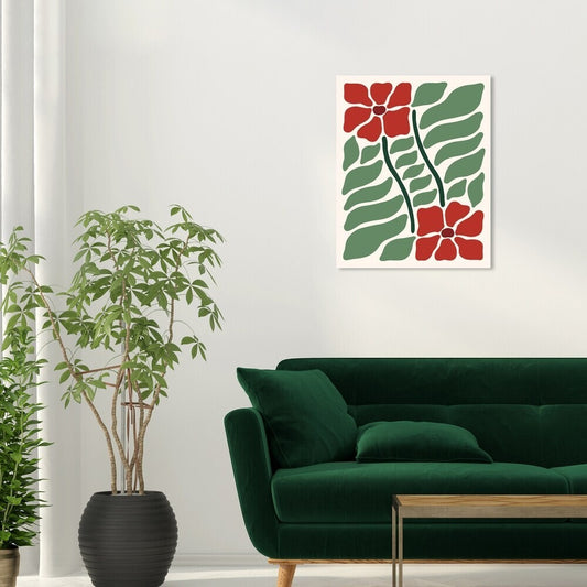 16x20 Red Flowers Canvas Print Wall Art Modern Wrapped - Christmas Flowers New