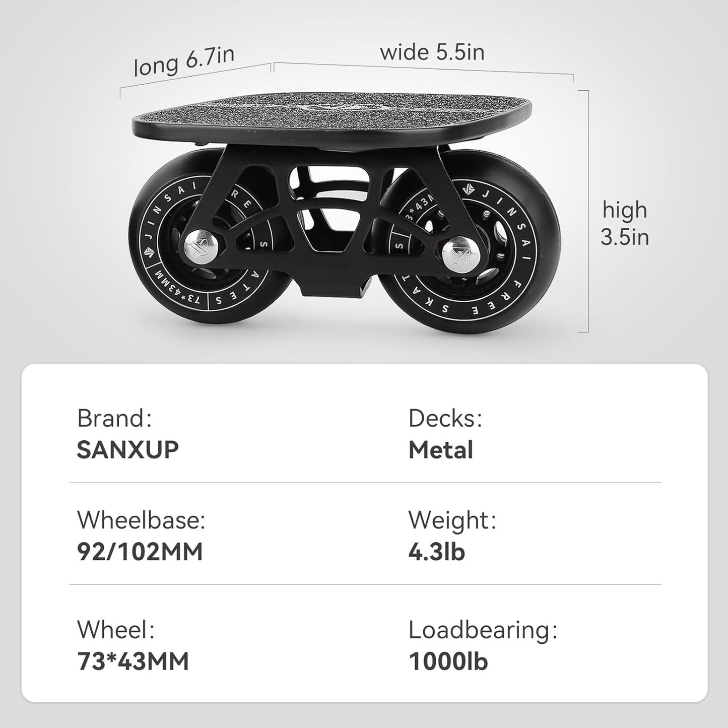 FreeSkates Portable Drift Skates Aluminum Deck 72mm PU Wheels Black