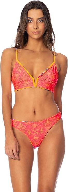 NWT Maaji Ocean Blue Parade Long Line Triangle Swimwear Top Large Yellow