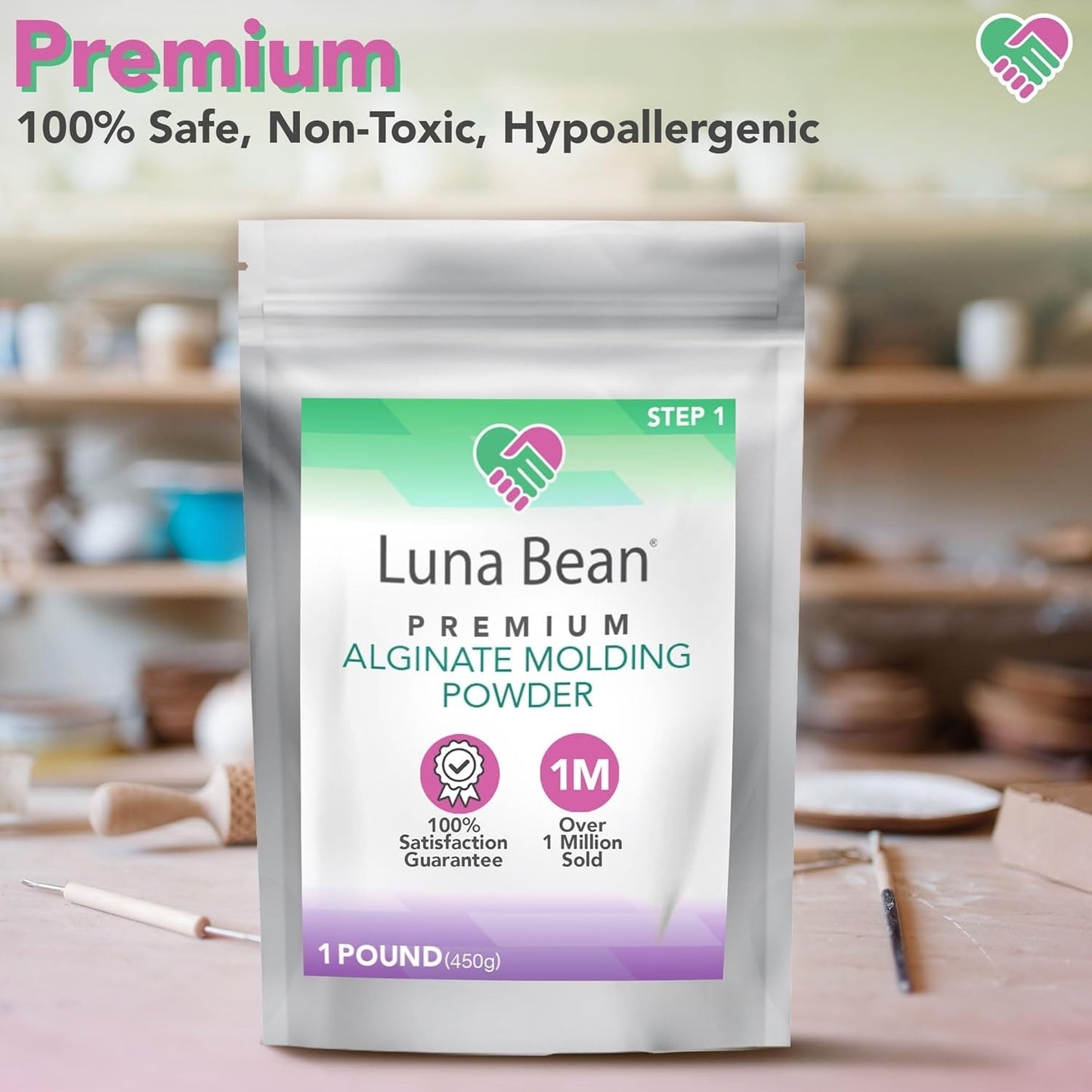 Luna Bean Alginate Molding Powder Refill 1lb Hand Casting Kit Non-Toxic White