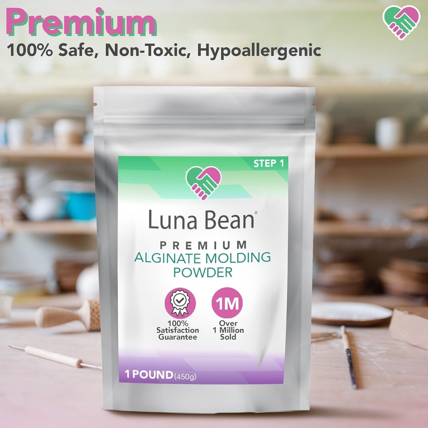 Luna Bean Alginate Molding Powder Refill 1lb Hand Casting Kit Non-Toxic White