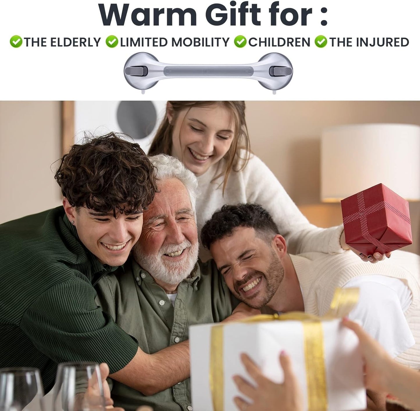  Shower Grab Bars 2 Pack, Suction Grab Bar Easy to Install 16.8” 2 Set Silver