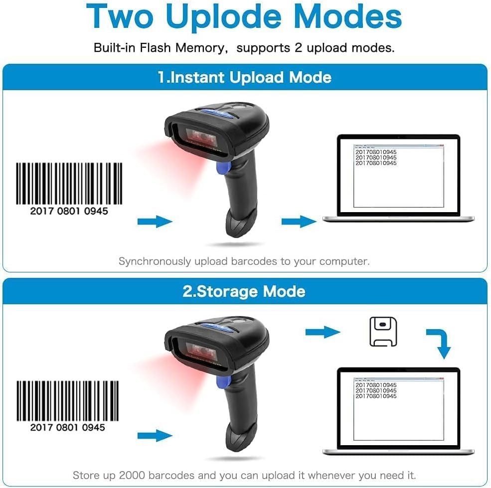 Bluetooth Barcode Scanner, Compatible w/ 2.4G Wireless & Bluetooth Function NEW