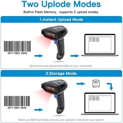 Bluetooth Barcode Scanner, Compatible w/ 2.4G Wireless & Bluetooth Function NEW