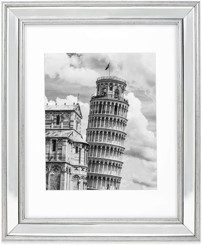 Isaac Jacobs 11x14 Silver Beveled Mirror Frame w/Mat for 8x10 Wall Display