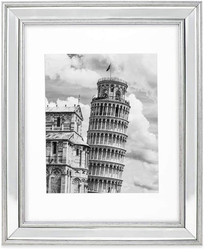 Isaac Jacobs 11x14 Silver Beveled Mirror Frame w/Mat for 8x10 Wall Display