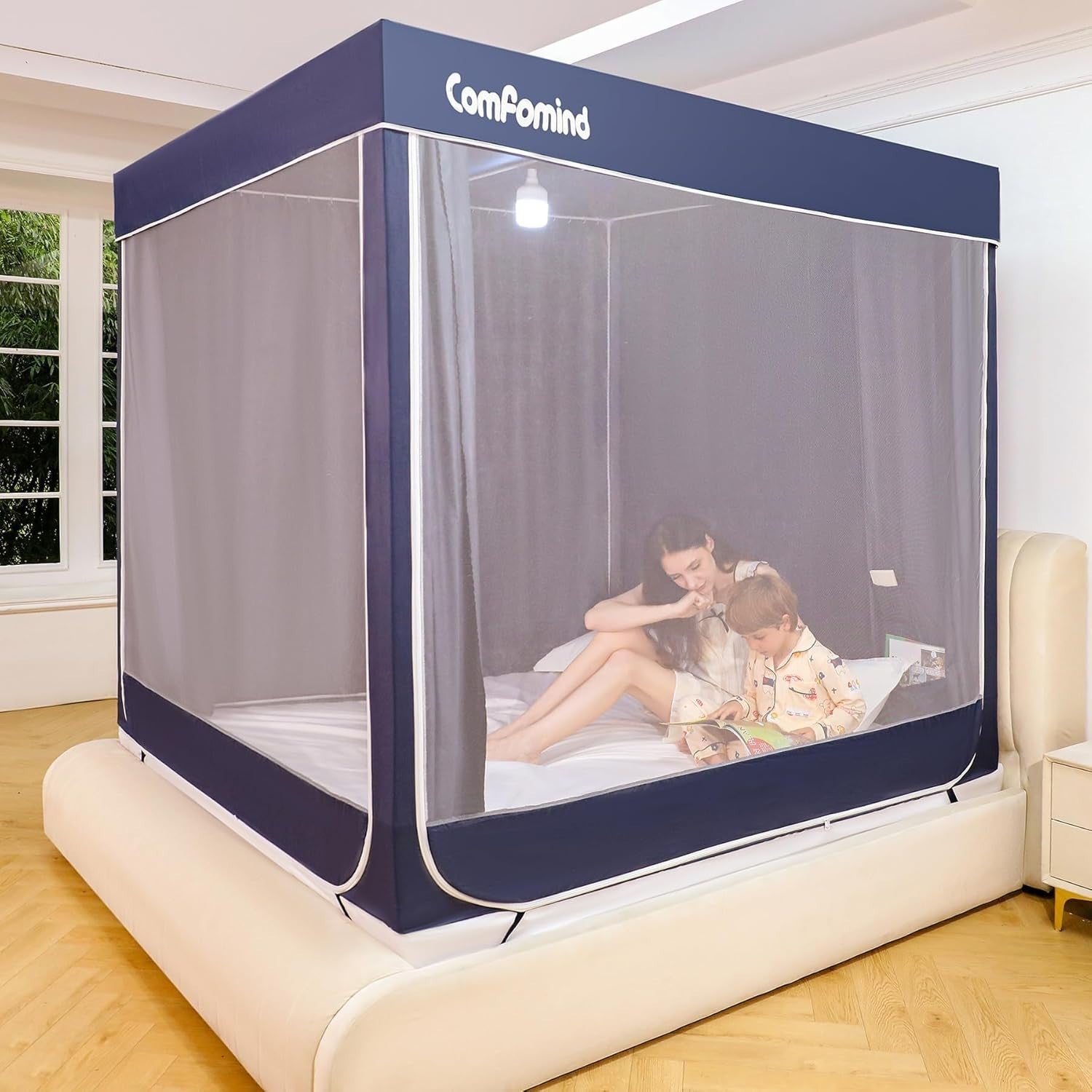Comfomind King Bed Tent Canopy Mosquito Net Blackout Curtains Dark Blue