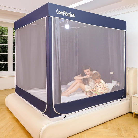 Comfomind King Bed Tent Canopy Mosquito Net Blackout Curtains Dark Blue