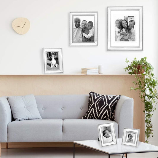 Isaac Jacobs 11x14 Silver Beveled Mirror Frame w/Mat for 8x10 Wall Display