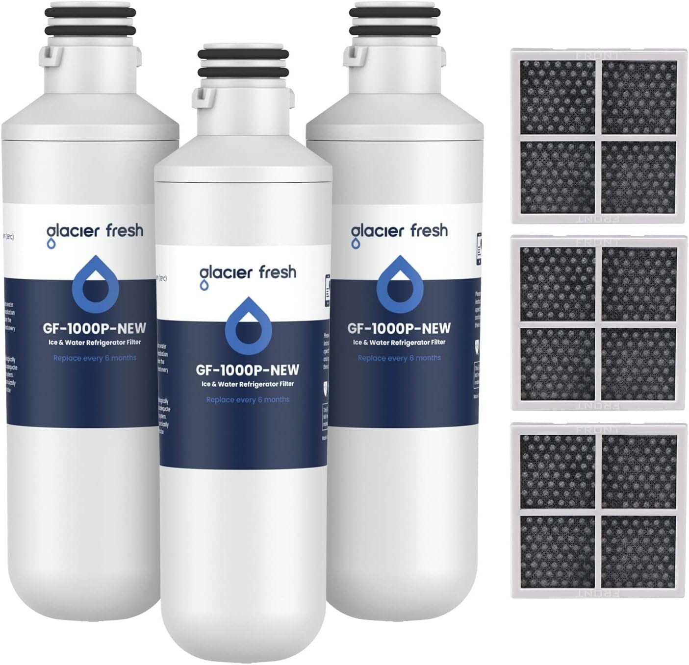 GLACIER FRESH LT1000PC Water Filter + LT120F Air Filter (3+3 Pack) NSF Certified