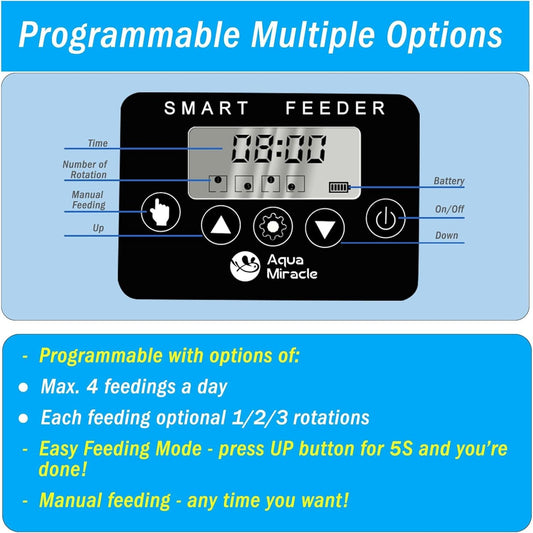 AquaMiracle Automatic Fish Feeder Programmable Timer Adjustable 200ml Drum