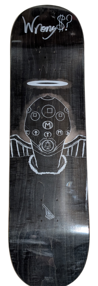 Wrong Money Skateboard Deck  8.25" Medium Concave (Biblical Angel Graphic) Black
