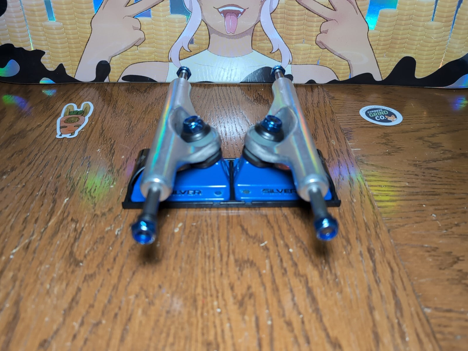 Silver M-Class 8.5" Skateboard Trucks Pair – Blue & Polished Silver