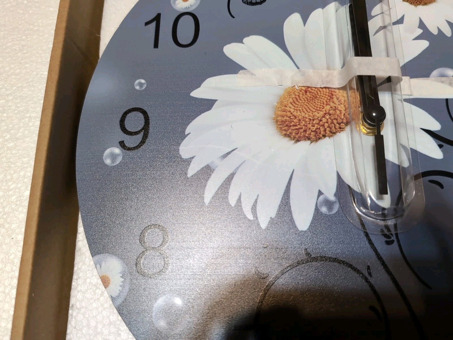 12 Inch Silent Round Wooden Wall Clock Yellow Daisy Butterfly Bubble Gray Backgr