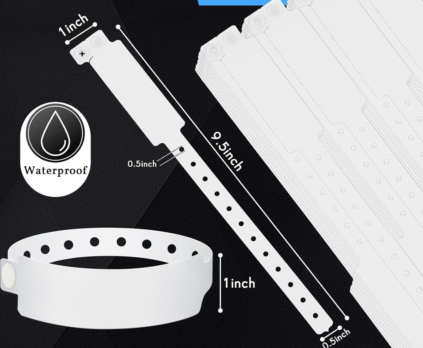 100 Pack White Hospital Wristbands Vinyl ID Bracelets Waterproof Disposable