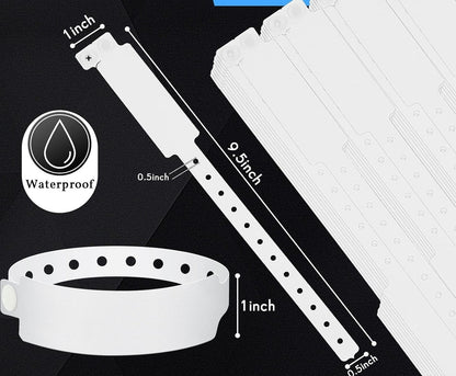 100 Pack White Hospital Wristbands Vinyl ID Bracelets Waterproof Disposable