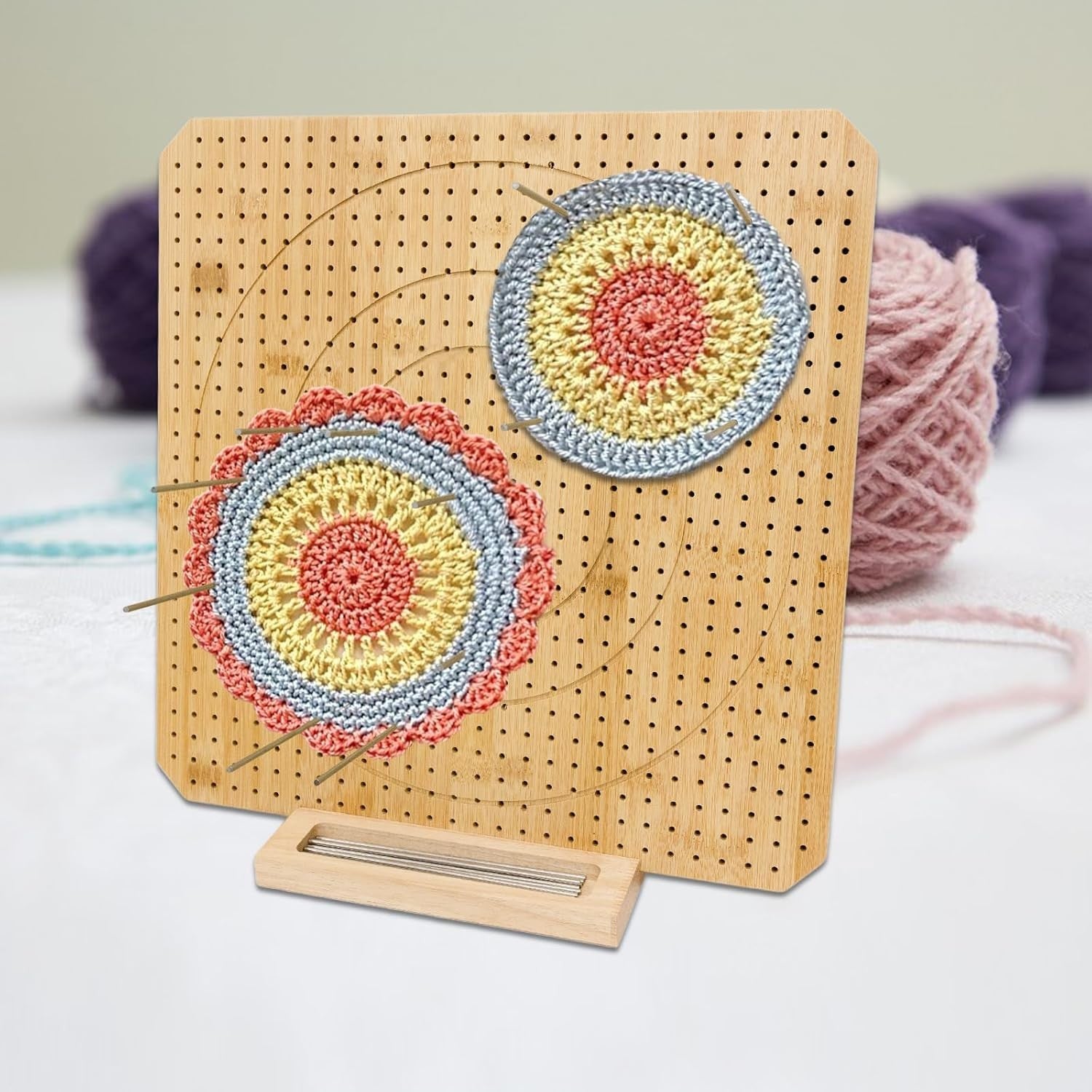 Crochet Blocking Board Bamboo 15" with 15 Stainless Steel Pins for Knitting New