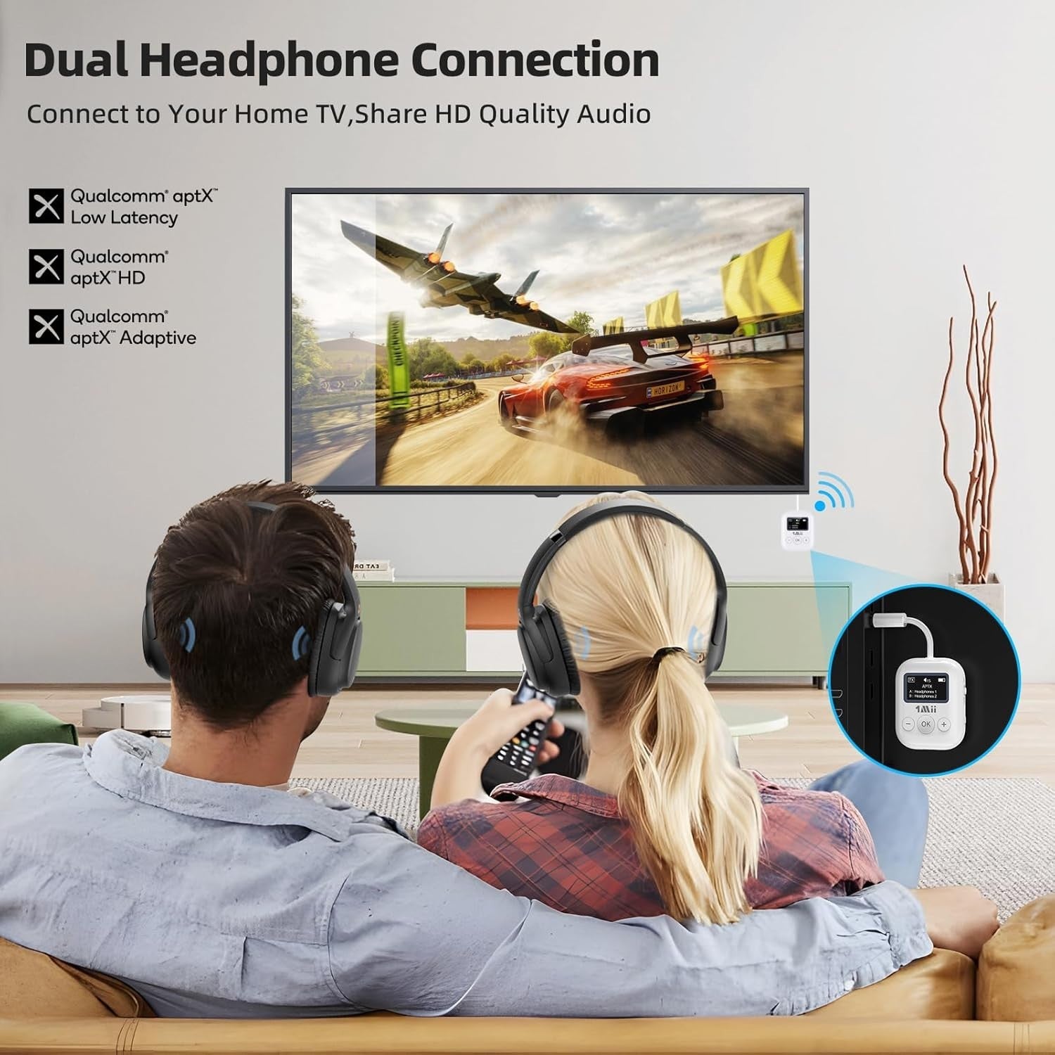 1Mii Bluetooth Transmitter - Low Latency Wireless Audio Aux for Headphone -White