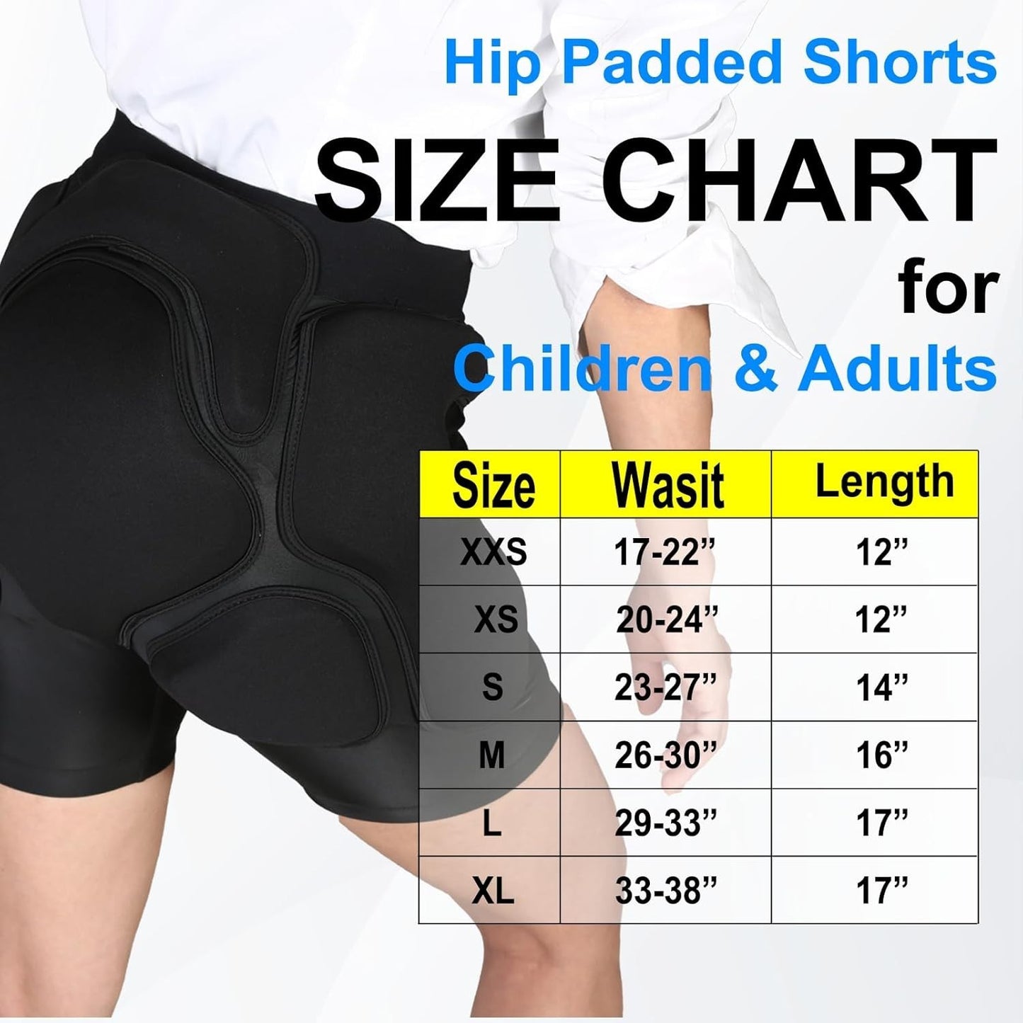 3D Protection Padded Shorts, Hip Butt Tailbone Crash Pad Pants, Small Black NEW