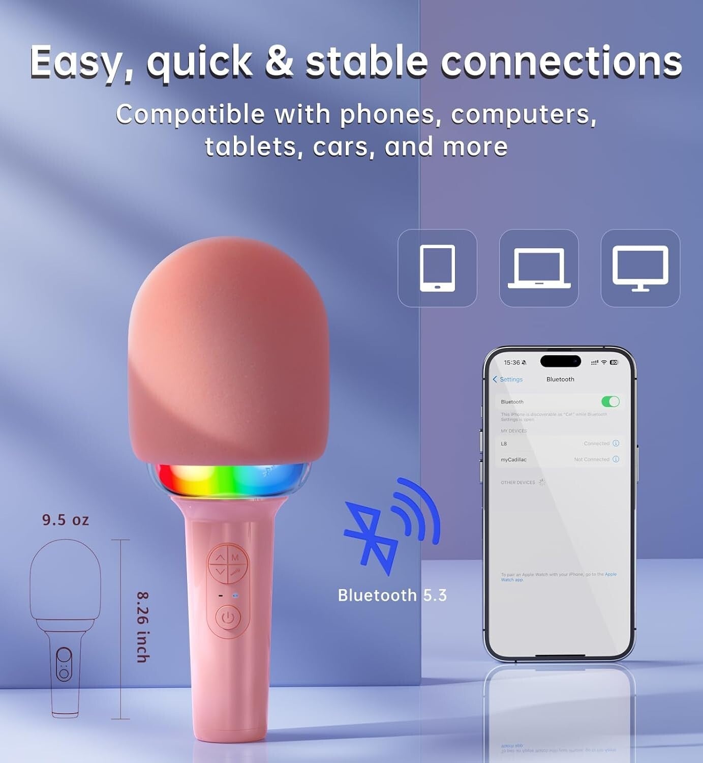 Wireless Bluetooth Karaoke Microphone for Ages 3 to 12+ (Blue)