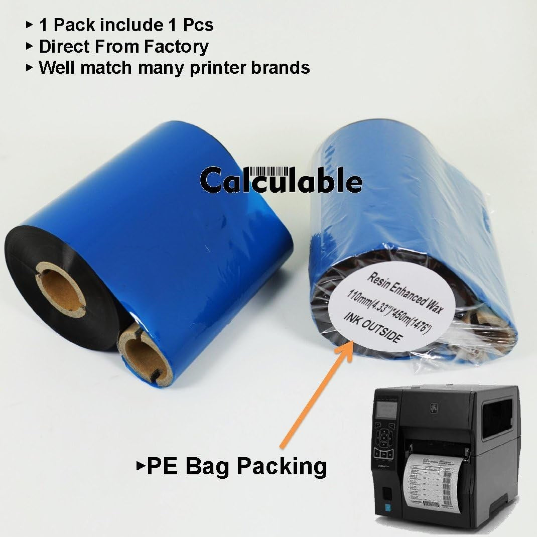 4.33"x1476' Thermal Transfer Ribbon  Wax Resin CSO – 1" Core for Zebra ZT410 etc