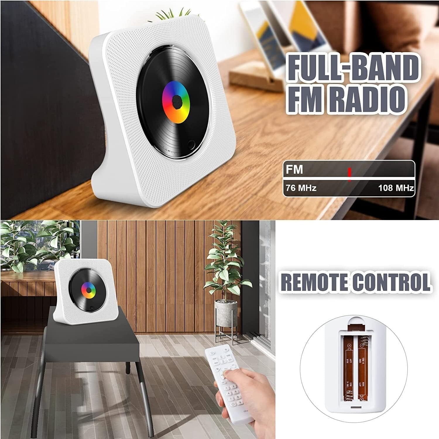 CD Player Portable Bluetooth Desktop for Home - FM Radio/USB/AUX - White - New