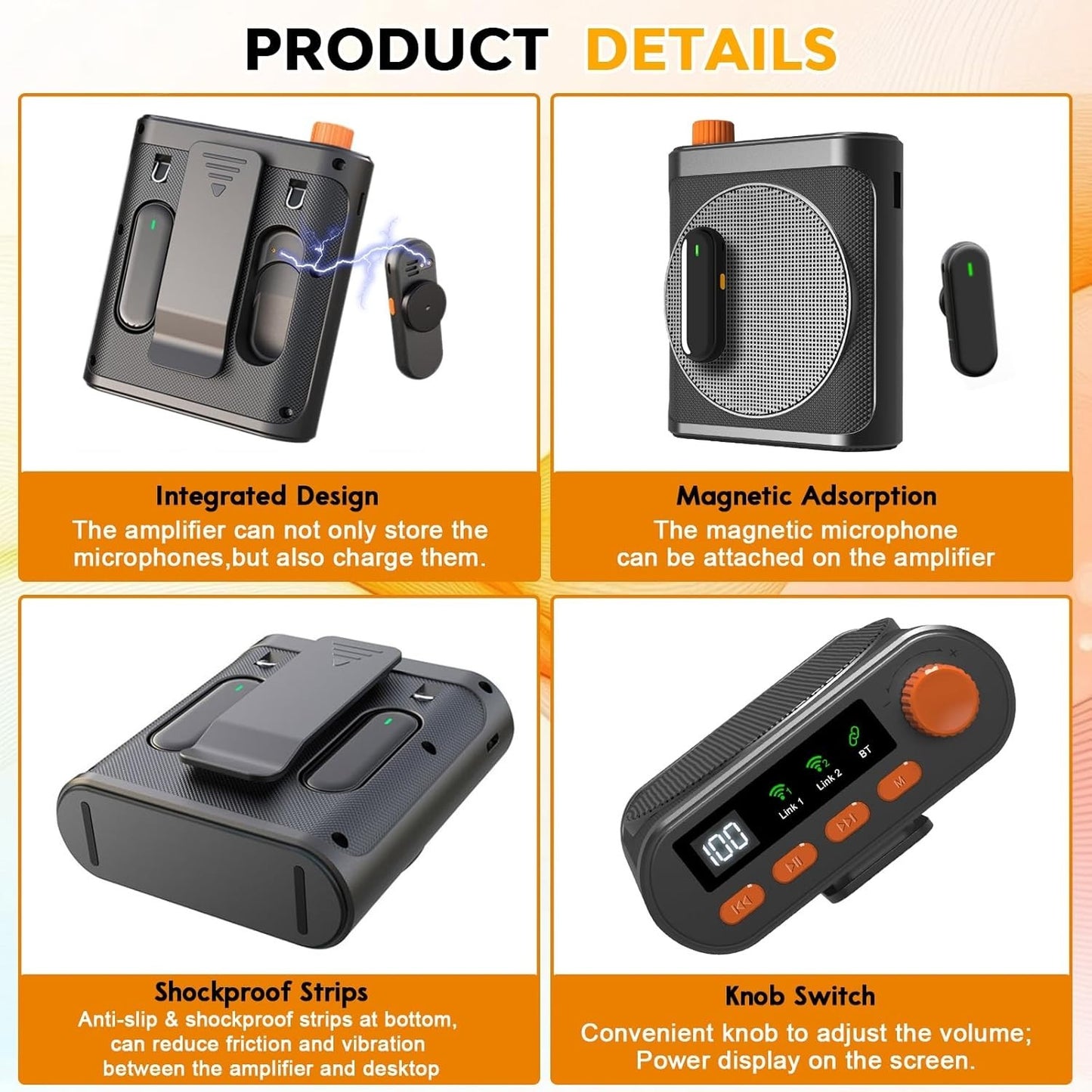 Wireless Voice Amplifier w/ 2 Magnetic Lavalier Mics Bluetooth PA Speaker