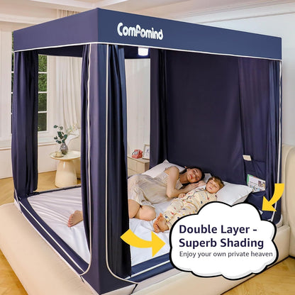 Comfomind King Bed Tent Canopy Mosquito Net Blackout Curtains Dark Blue