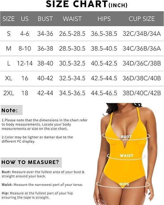 One Piece Deep V Neck Spaghetti Strap Push Up Swim Monokini Plus Size Yellow XL