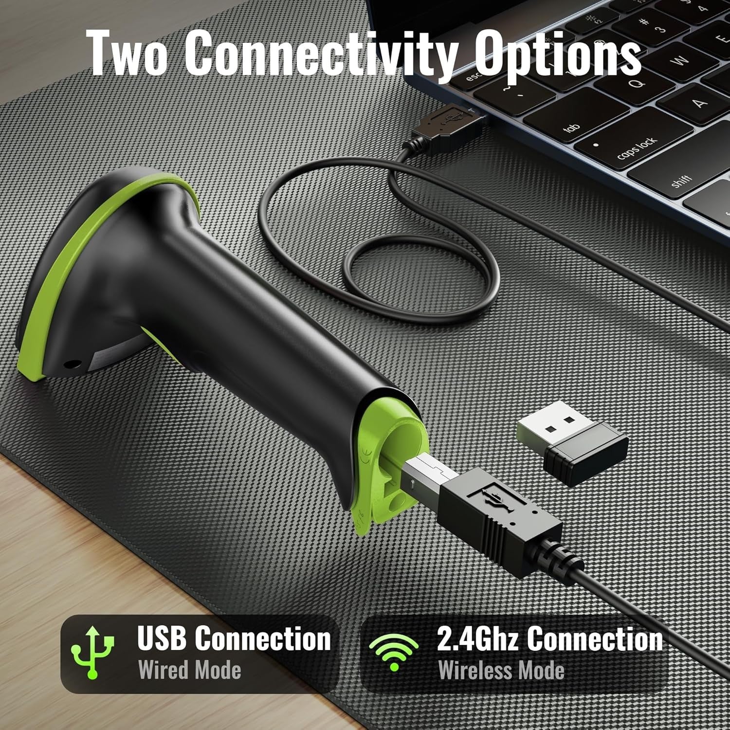 Tera Barcode Scanner Wireless Versatile Wireless + Wired USB Handheld Green NEW
