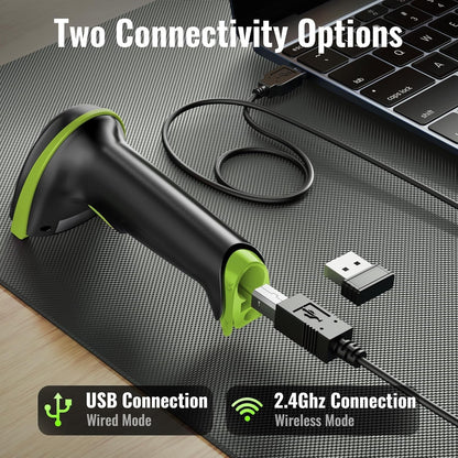 Tera Barcode Scanner Wireless Versatile Wireless + Wired USB Handheld Green NEW