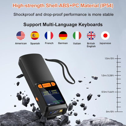 KUIIYER Portable Mini Barcode Scanner Bluetooth 2D QR 1D, LCD & AI Voice for POS