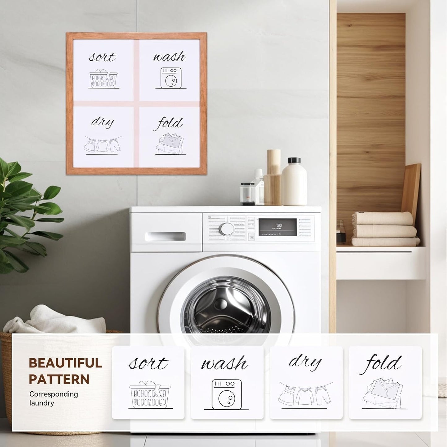 Laundry Room Sign Farmhouse Pictures Wall Art Decor 16×16in (Wood Color)