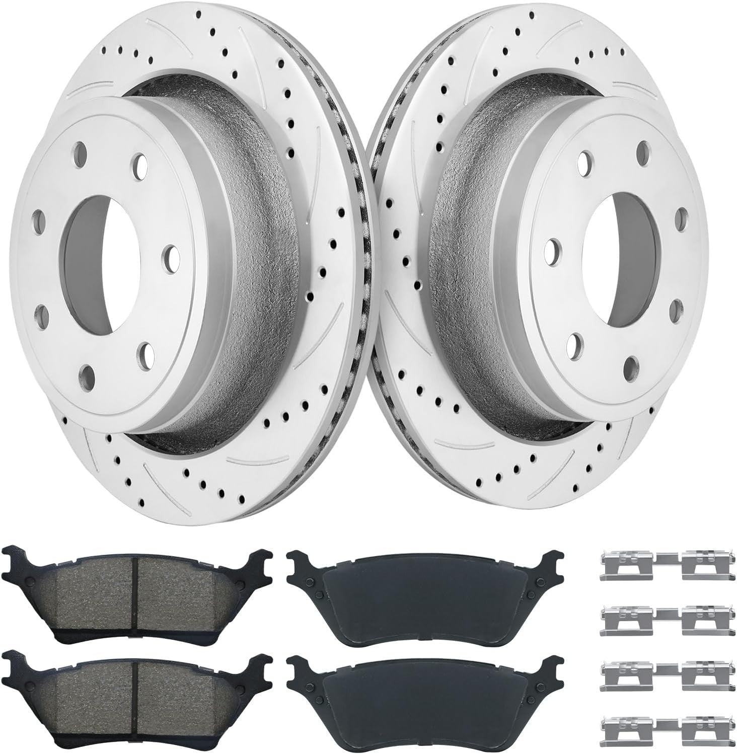 7-Lug Rear Brake Rotors & Pads Kit Geomet Drilled Slotted for 12–14 Ford F-150