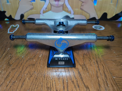 Silver M-Class 8.5" Skateboard Trucks Pair – Blue & Polished Silver