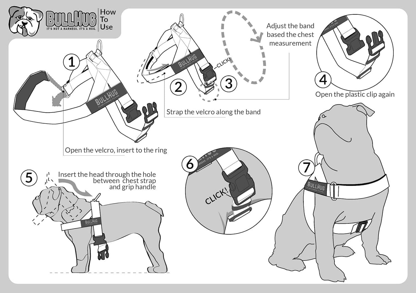 BULLHUG Adjustable Harness for bulldogs XL - Neck: 21"-26" Chest: 33"-36" BLACK