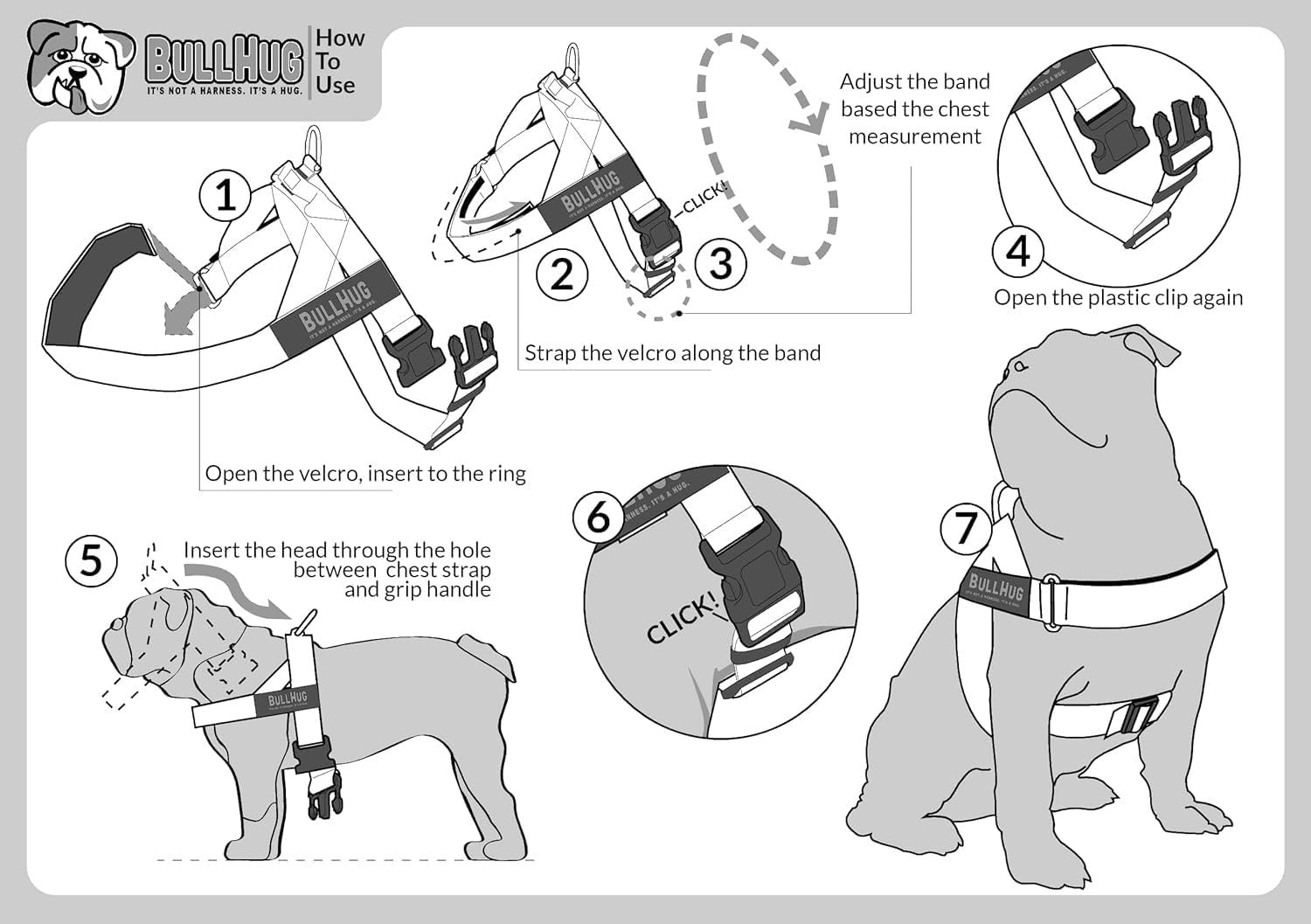 BULLHUG Adjustable Harness for bulldogs XL - Neck: 21"-26" Chest: 33"-36" BLACK