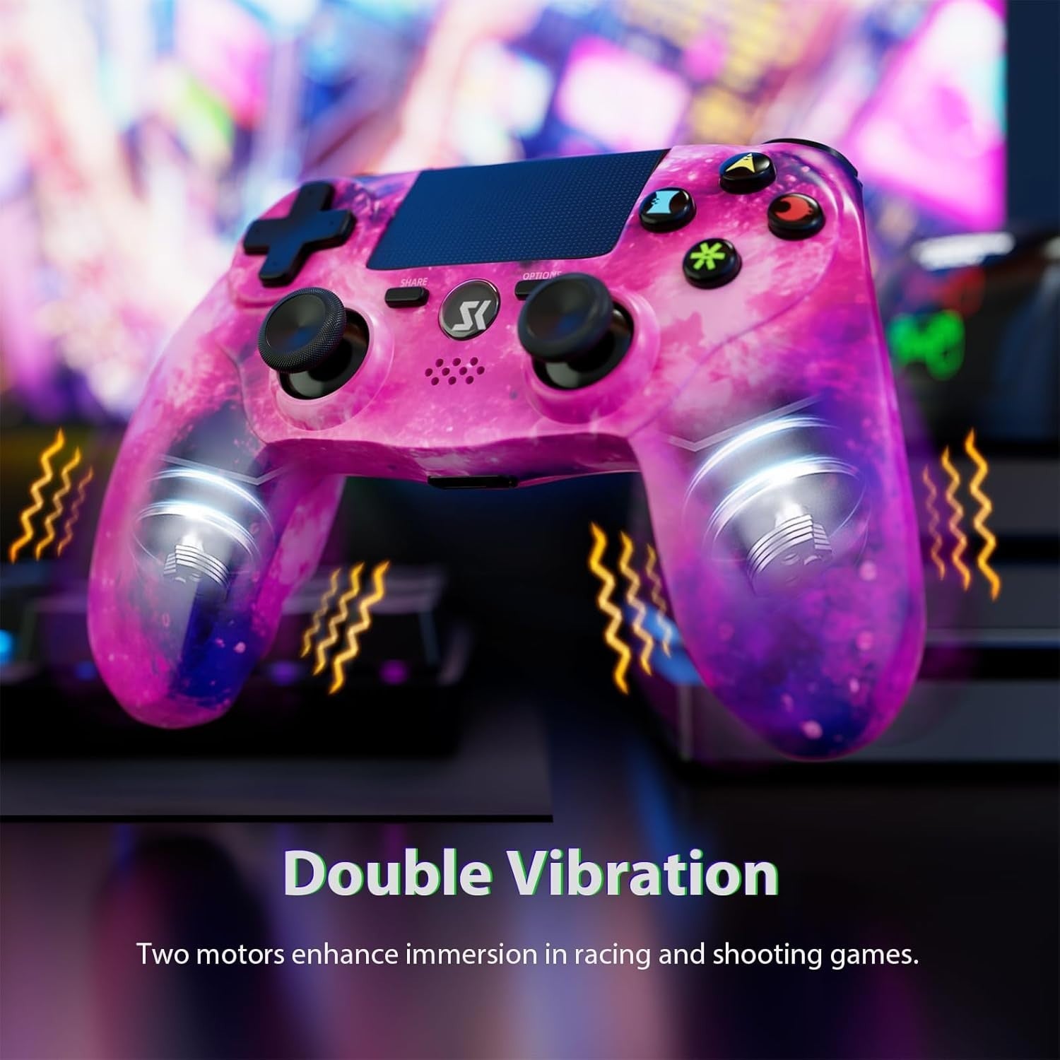 2 Pack Wireless Controllers for PS4/Pro/Slim/PC – Pink & Blue Dual Set