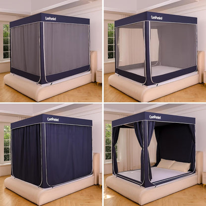 Comfomind King Bed Tent Canopy Mosquito Net Blackout Curtains Dark Blue