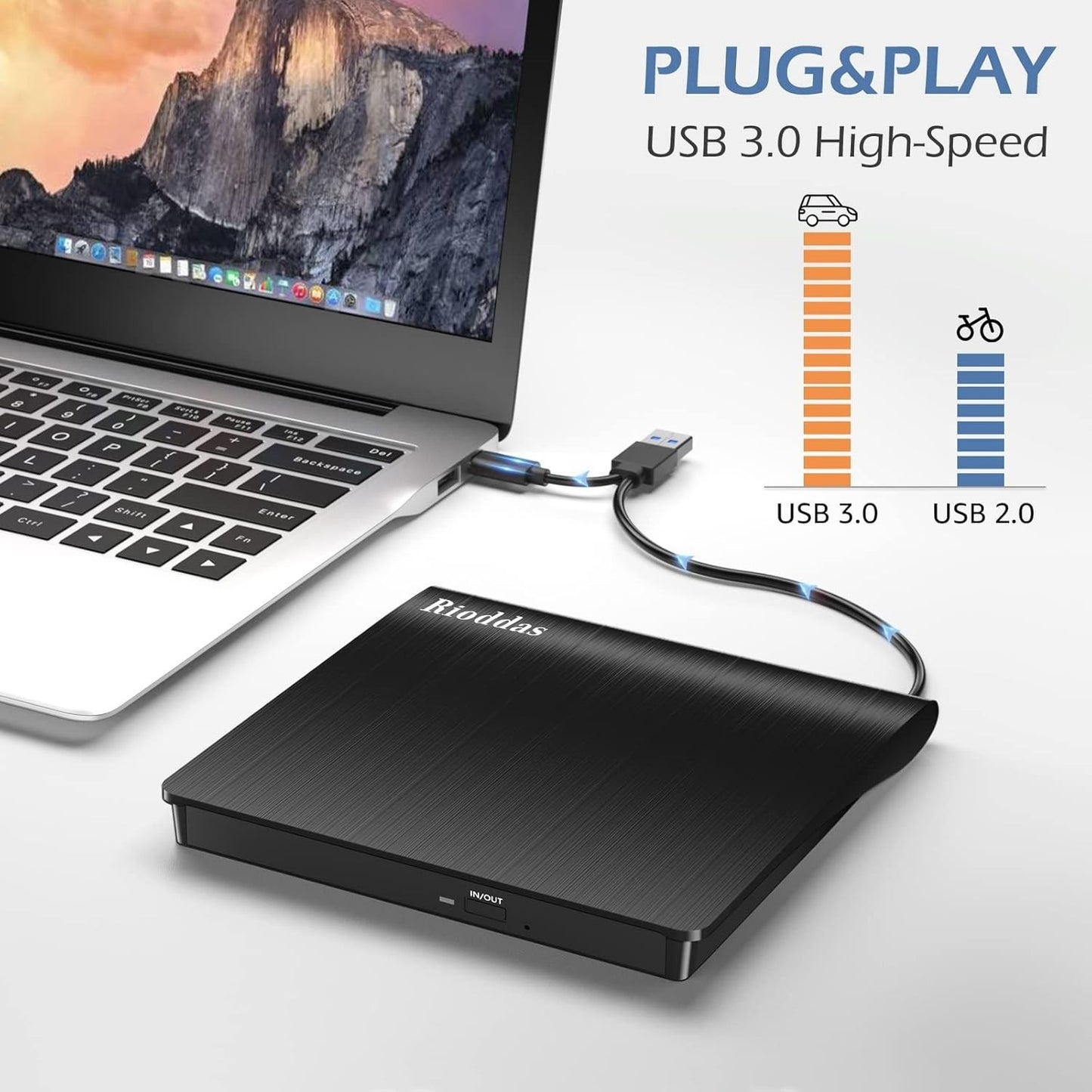 Rioddas External DVD Drive USB 3.0 Type C Portable CD DVD RW Burner Reader