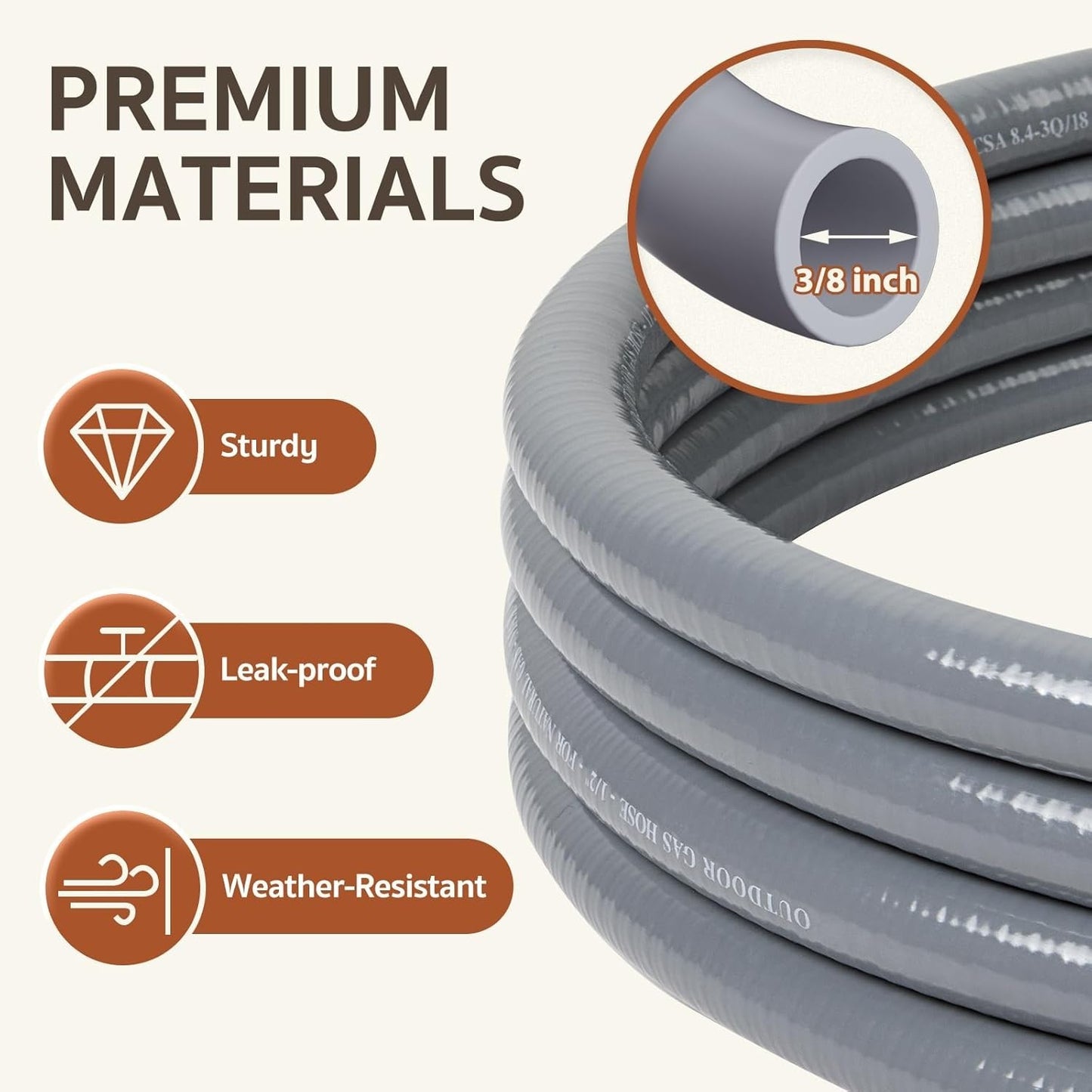 GASPRO 12ft Natural Gas Hose 3/8" ID Low Pressure Quick Connect NG Line