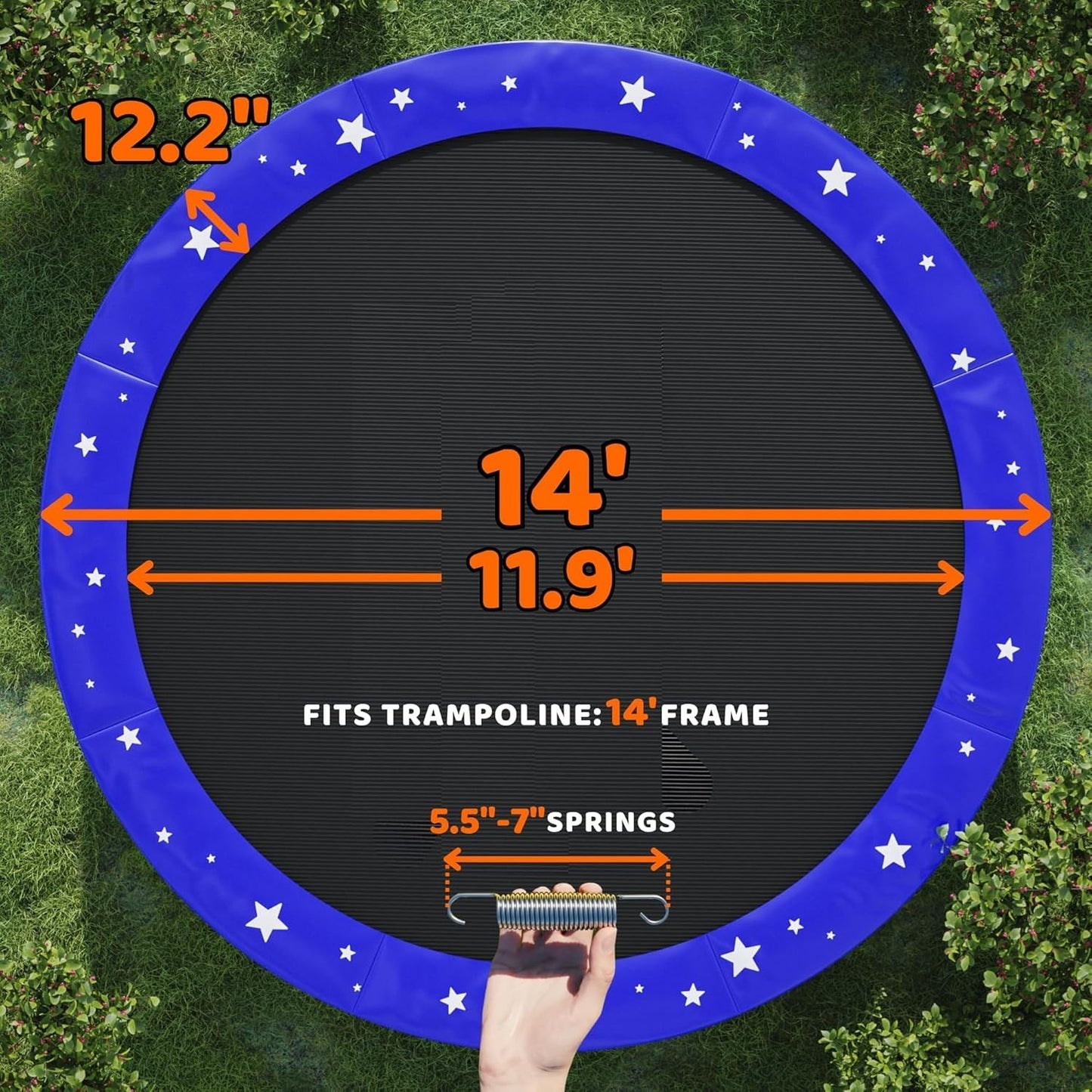 Happin Trampoline Spring Cover Super Thick Waterproof Pad Replacement 14FT Blue