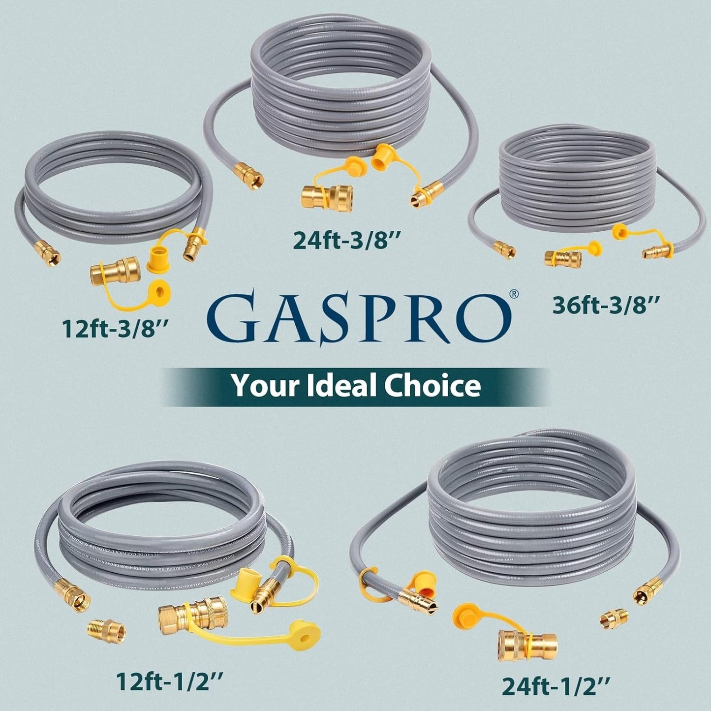 GASPRO 12ft Natural Gas Hose 3/8" ID Low Pressure Quick Connect NG Line
