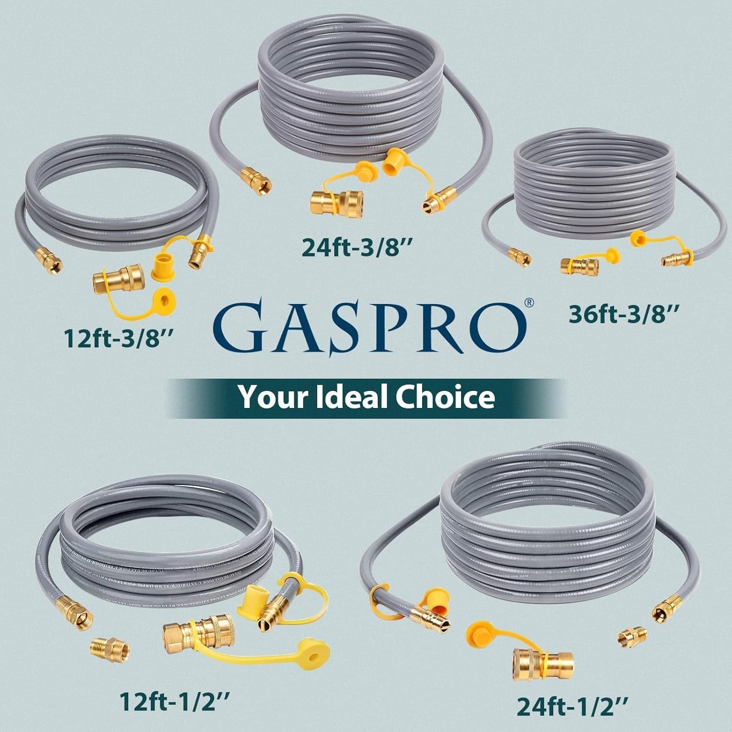 GASPRO 12ft Natural Gas Hose 3/8" ID Low Pressure Quick Connect NG Line