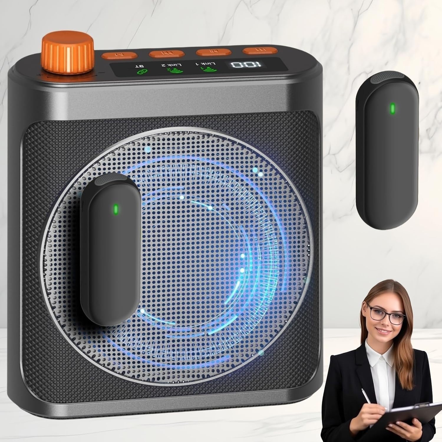 Wireless Voice Amplifier w/ 2 Magnetic Lavalier Mics Bluetooth PA Speaker