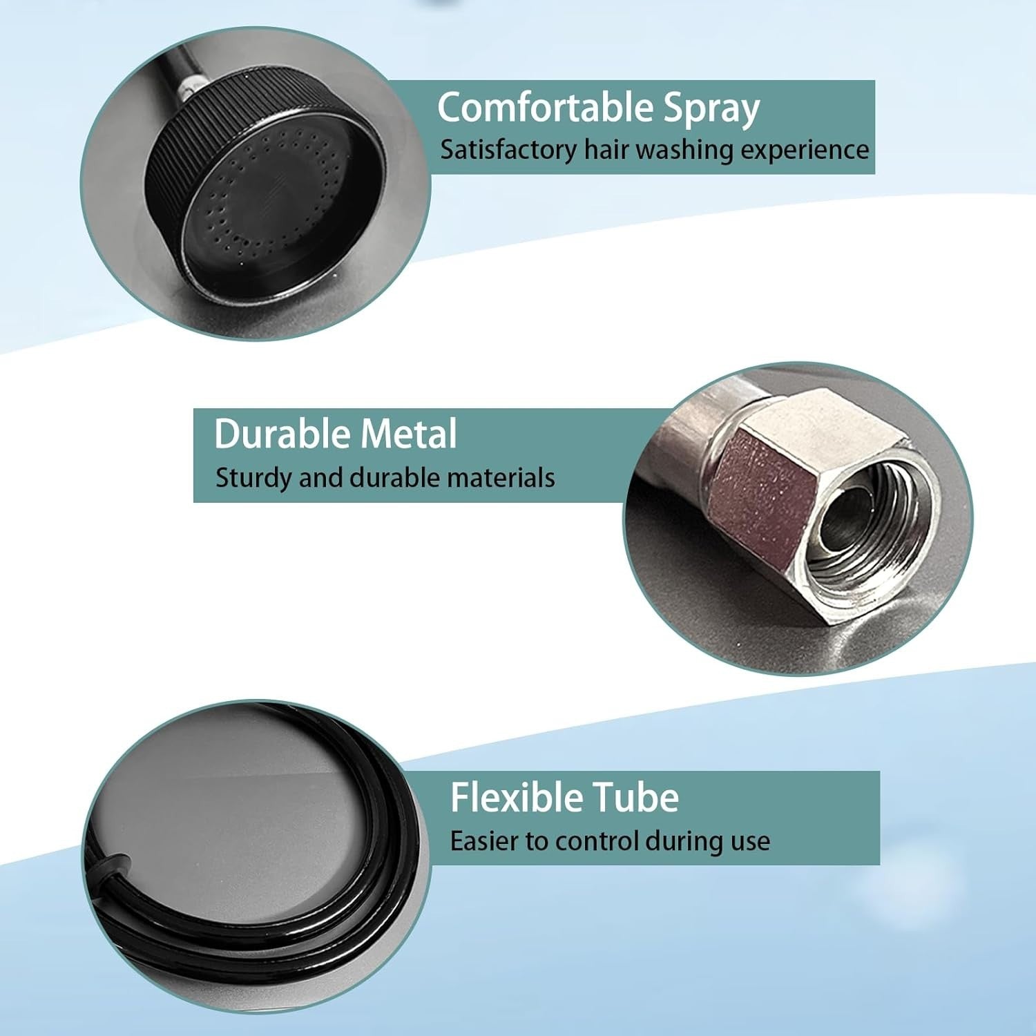 2 Pack Salon Shampoo Bowl Faucet Sprayer Head Rubber 47” Hose Connector 1/4”